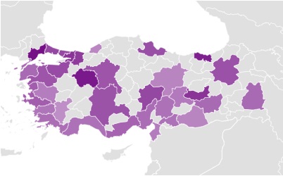 Türkiye haritasında en çok aranan illeri gösteren resim.